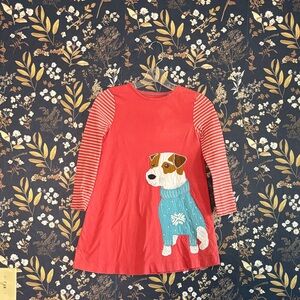 Mini Boden Red Long-Sleeve Dress with Dog Design Size 8/9Y